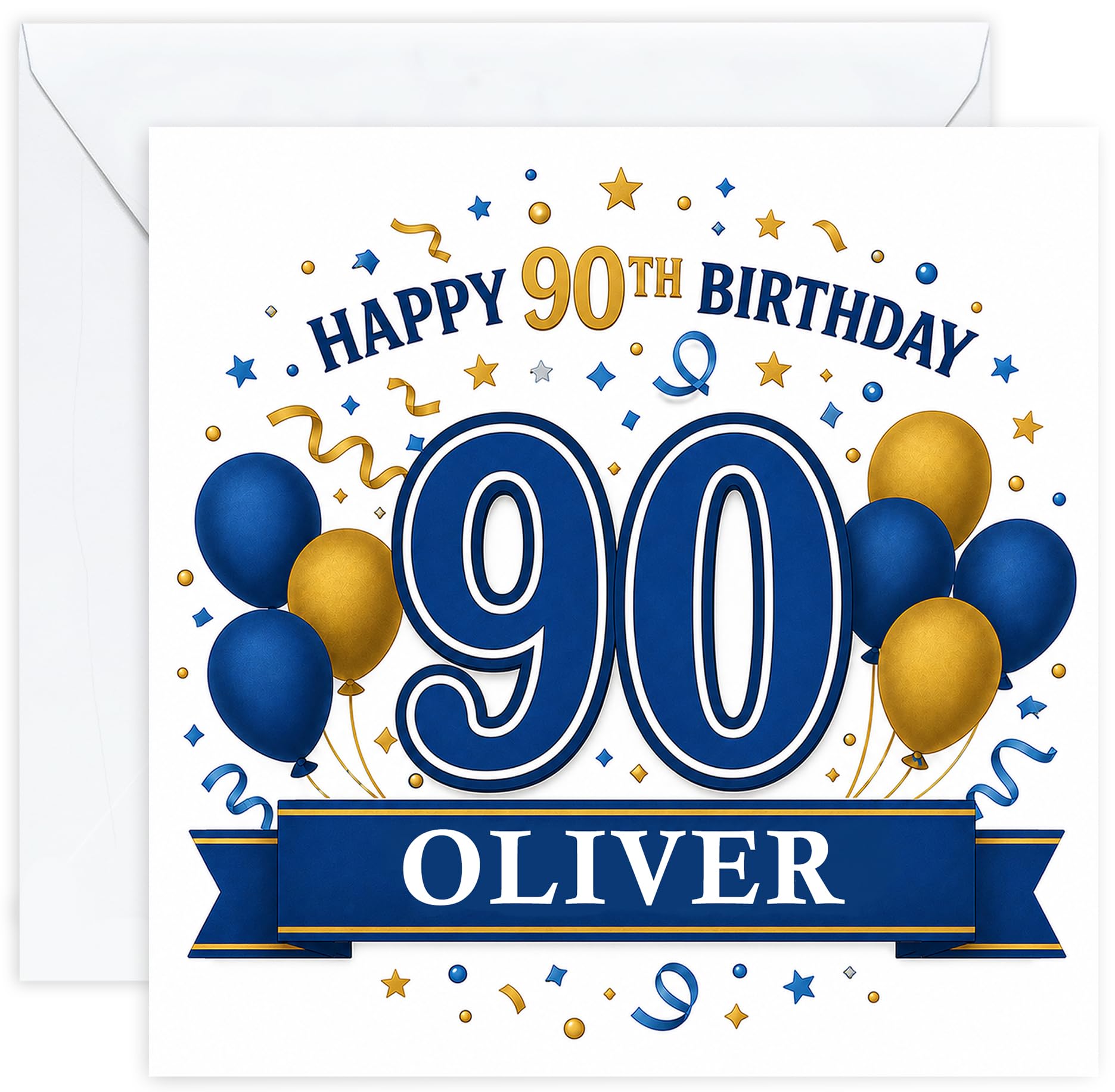 Personalised 90th Birthday Card for Him | Ninetieth Birthday Card for 90 Year Old Men | Husband Dad Grandad Great Grandad Brother | Male Birthday Card with Name (Design 01)