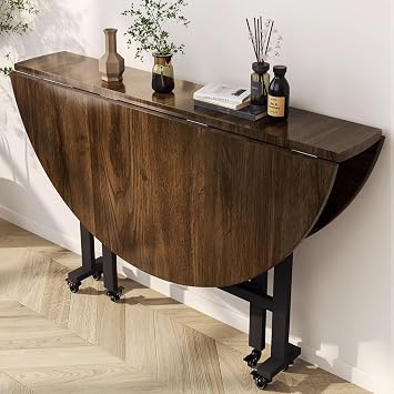 Folding Dining Table,Multifunction Drop Leaf Dining Table with 6 Wheels,for Living Room Kitchen Farmhouse Space Saving Round Desk120CM/47.2IN