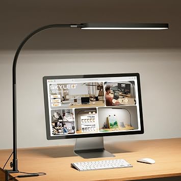 SKYLEO Desk Lamp - LED Desk Light - Flexible Gooseneck - 5 Color Modes X 11 Brightness Levels - 1300LM - Timmer & Memory Function - 12W Clip on Light - Black | 5 Color Modes X 11 Brightness Levels - 1300LM - Timmer & Memory Function - 12W Clip on Light