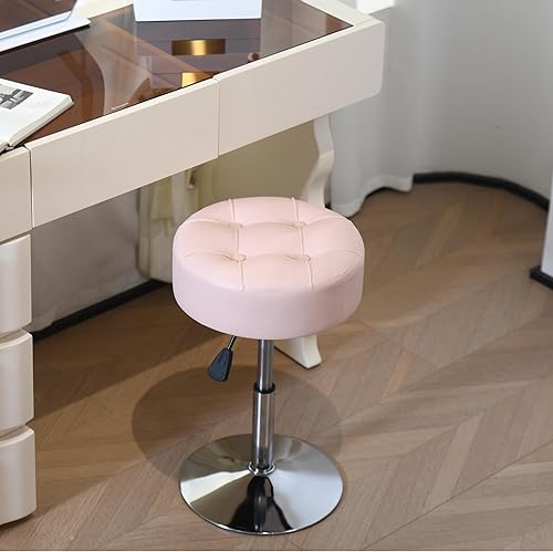 Miniatura 5 de Taburete de tocador ajustable rosa resistente al fuego, silla giratoria para sala de maquillaje, taburete pequeño para tocador, baño, sala de estar,