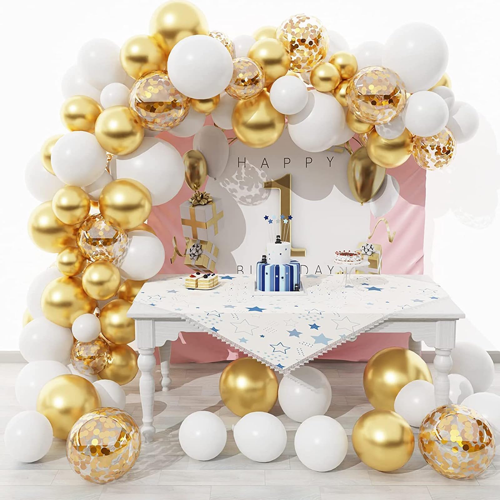 Kit de soporte de arco de globos flexible, soporte de arco de globos con base de agua de relleno, soporte de globo de medio arco de 8.2 pies y 5 pies para boda, baby shower, fiesta de cumpleaños,