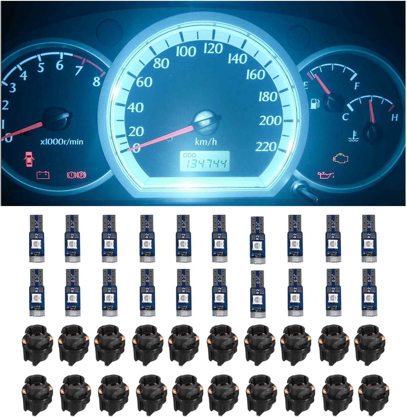 20 PCS T5 Led Lights for Car Dashboard, High Light 3030-3SMD Replacement with Twist Lock Socket, Led Bulb for Gauge Cluster Indicator Dashboard Instrument Panel Lights (Ice Blue)