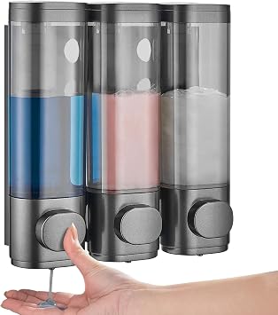 Pollock Shampoo and Conditioner Dispenser 3 Chamber No Drill