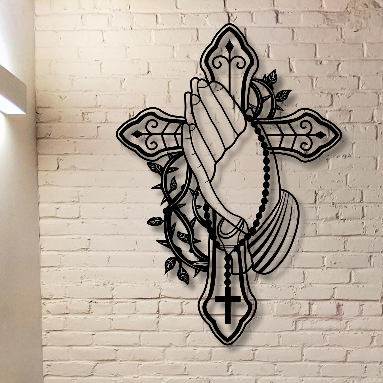 Grande Decorazione da Parete in Metallo Spesso, Decorazione da Parete in Metallo con Mano in Preghiera, Decorazione da Parete Cristiana, Decorazione da Parete a Forma di Croce, Decorazione Religiosa