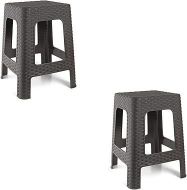 Rattan 2X Taburete plástico Estilo Marron Asiento Cuadrado cómodo jardín Patio Banco