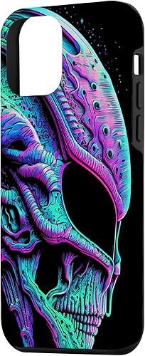 Miniatura 29 de iPhone 13 Pro Trippy Vaporwave Alien Head Skull Dripping Paint UFO Art Case