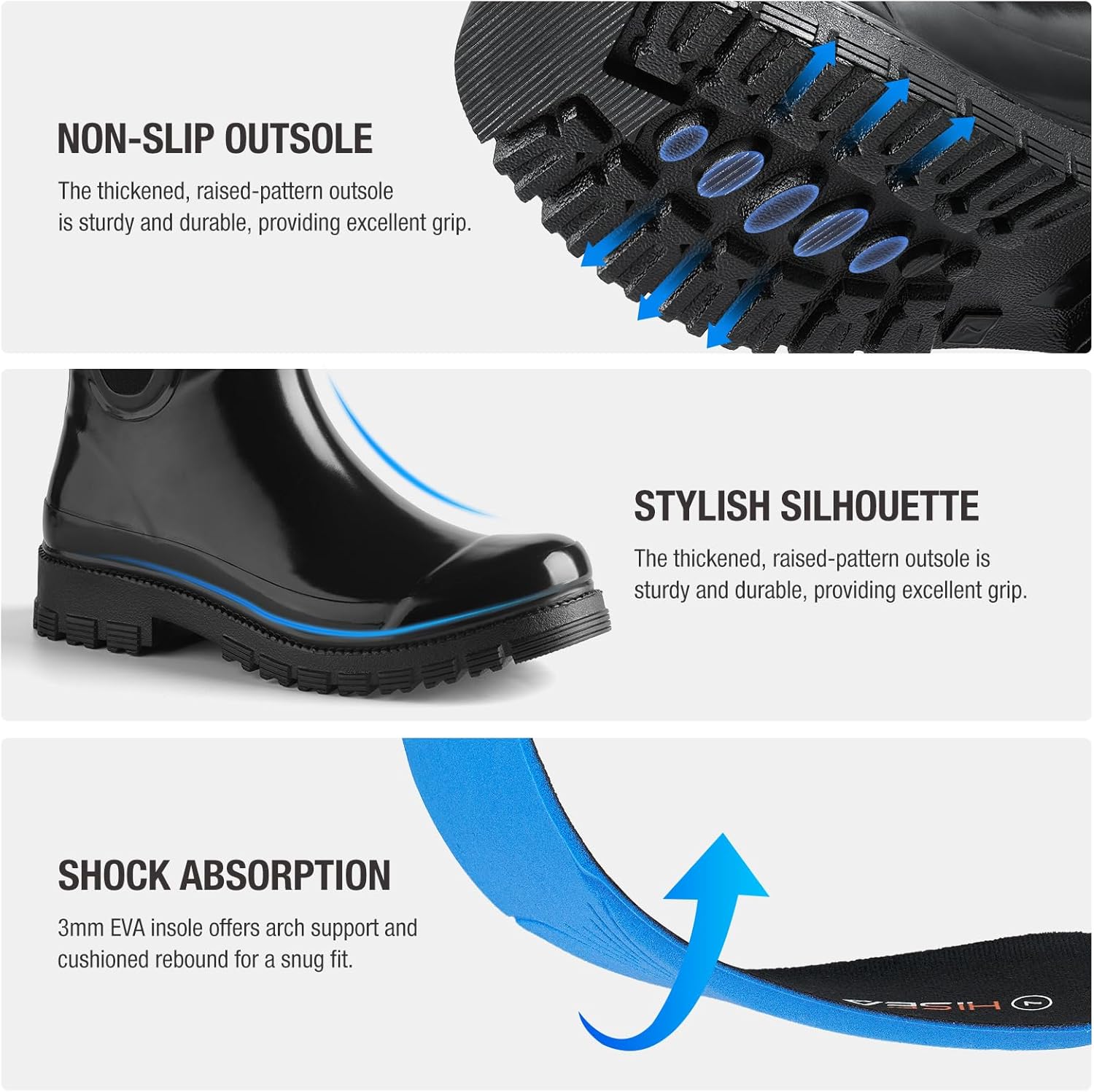 HISEA Women's Ankle Rubber Rain Boots, Waterproof Lightweight Chelsea Short Booties for Ladies, Non-Slip Fashion Garden Mud Shoes with Comfort Insole