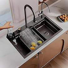 EVANEX Kitchen Sink | 30x18x9 Inch Waterfall Sink for Kitchen | 304 Grade Stainless Steel Kitchen Sinks with ANTI SCRATCH HONEYCOMB DESIGN Integrated Waterfall & Pull-down Faucet Kitchen Sinks