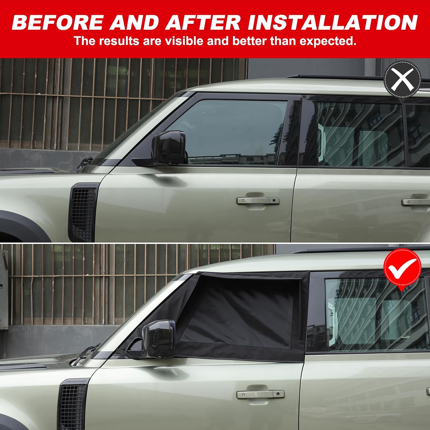 PIUGILH Front Door Window Shade Compatible with Land Rover Defender 2020-2026 Camping Accessories, Car Front Door Window Screen Sun Shade Privacy Protection, 2Pcs