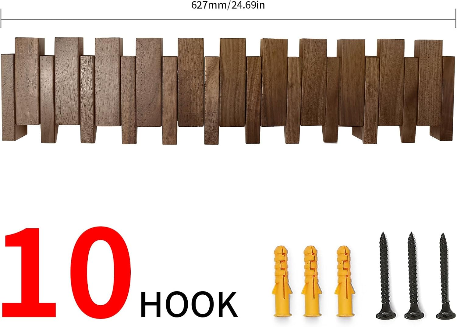 Wooden Coat Rack Hanger Wall Mount with 10 Hooks Wall Mounted Coat Rack Coat Rack Wall Mount Made of Walnut Wood