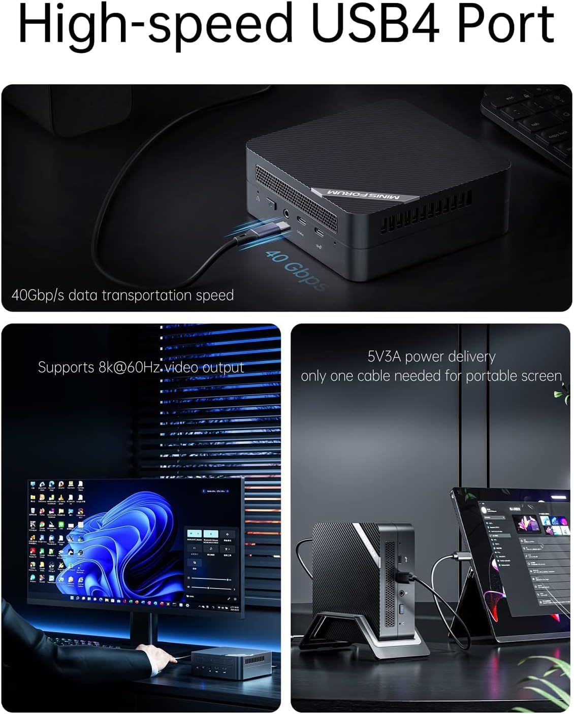 MINISFORUM Venus Series UM773 Lite Mini PC, AMD Ryzen 7 7735HS 8C/16T hasta 4,75 GHz y AMD Radeon 680M (frecuencia gráfica 2200 MHz), 32GB DDR5/1TB SSD, Puerto HDMI×2/USB4, RJ45 2.5G LAN, USB3.2×2