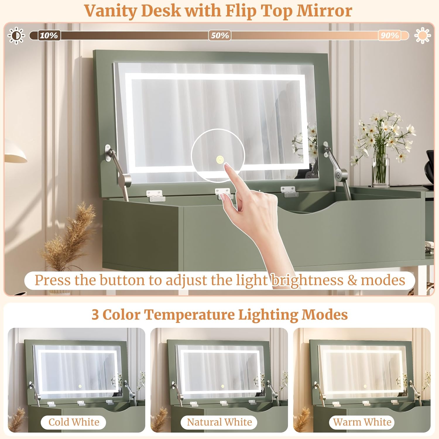 Cyclysio Vanity Desk mirror light adjustment
