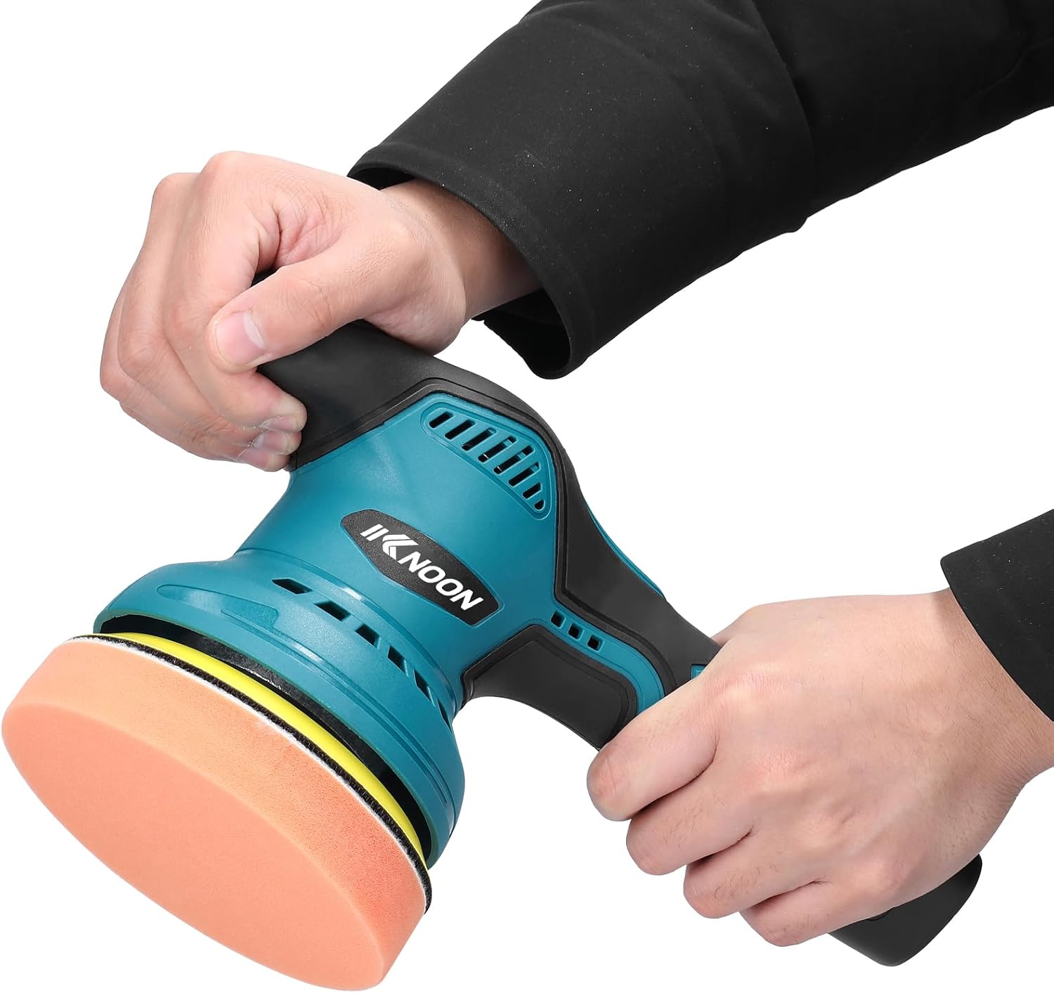 KKNOON Cordless Eccentric Car Polisher with 380W Copper Motor, 8 Speed Gears 2800 to 5500 RPM, 125mm Diameter Polishing Disc and 9mm Orbit for Wood Grinding Metal Rust Removal and
