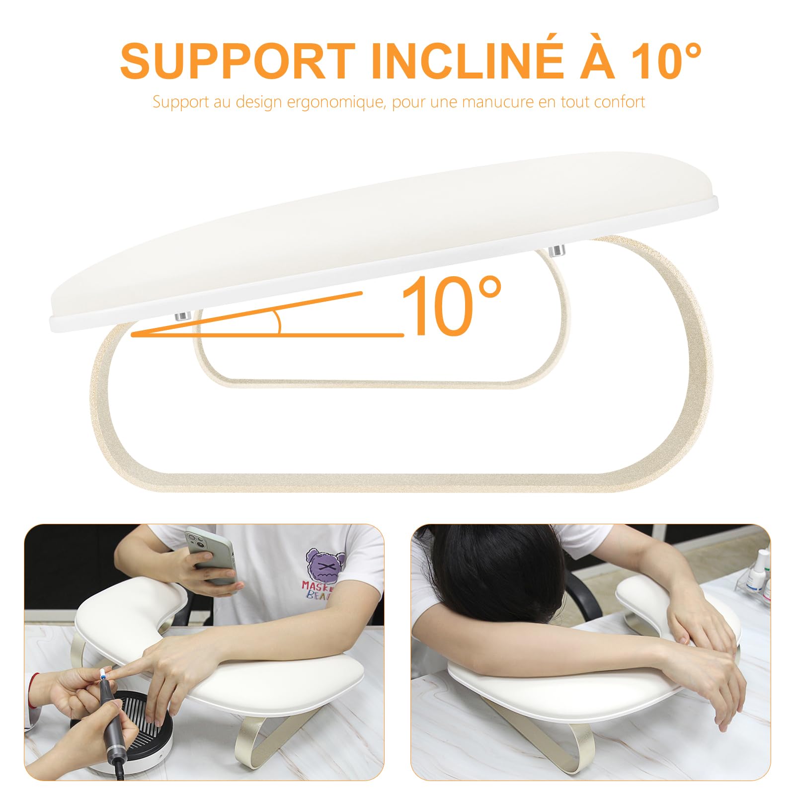 Repose Main Ongle,Forme du U Repose Mains Manucure pour Table Manucure,Coussin Manucure Repose Main avec Cuir Effaçable,Supports Détachables,Repose-bras pour Professionnels Maison Salon