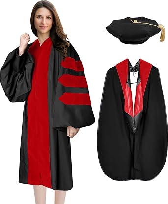 فستان وغطاء رأس دكتوراة فاخر للجنسين وغطاء محرك السيارة و Tam 8 Sided Doctoral Regalia