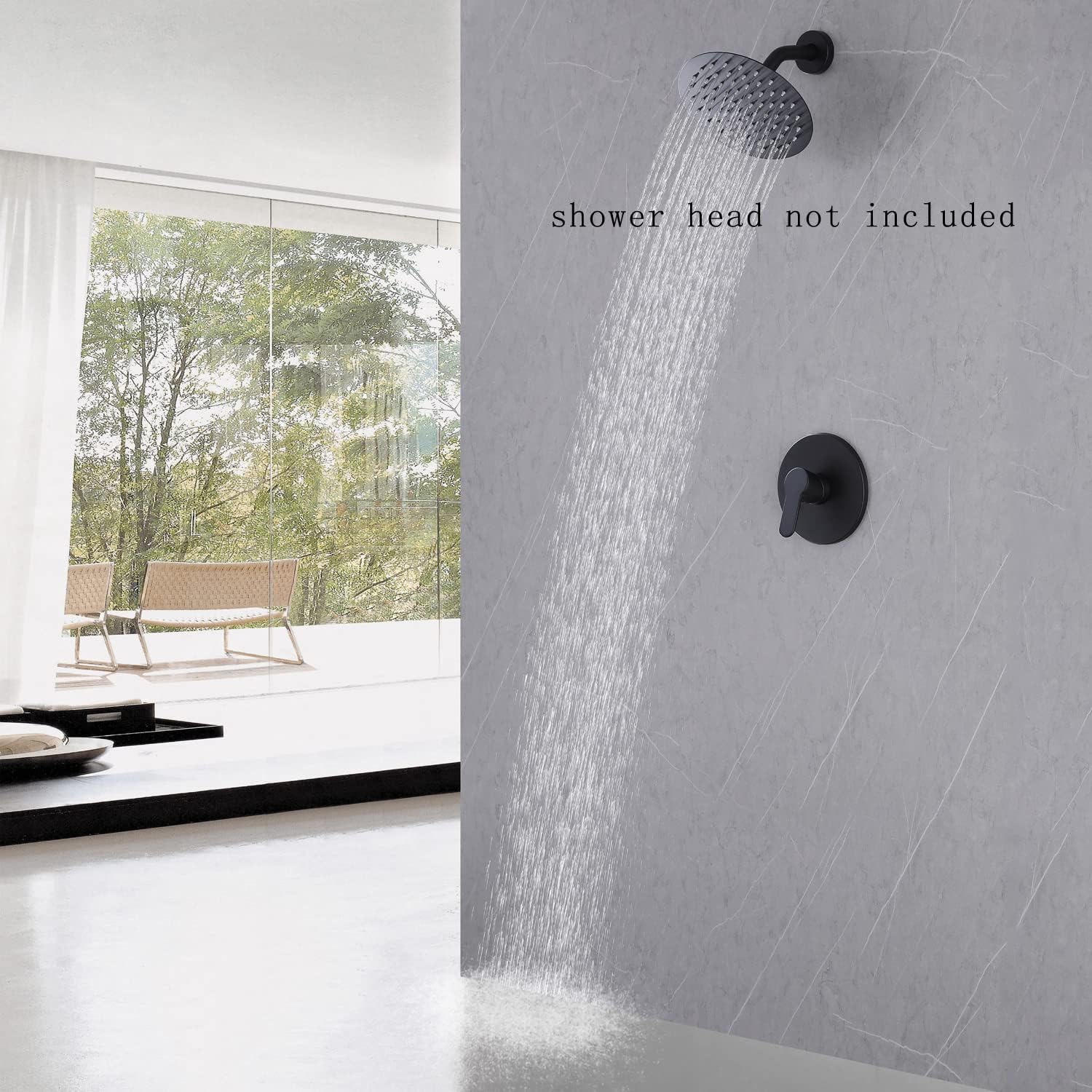 Shower Handle Valve Wall Mount Bathroom Shower Mixer Valves Hot and Cold Mixer Control Valve Kit 6.3 Inch Cover Pated, Matte Black