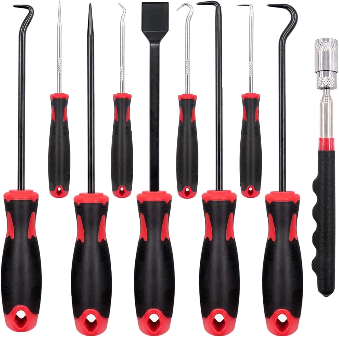 10Pcs Precision Pick & Hook Set with Scraper and Magnetic Telescoping Tool Kit Mechanic Hook Picks Tools Set for Remove Automotive Electronics Maintenance Hoses Gasket Hand Pick Up Tools