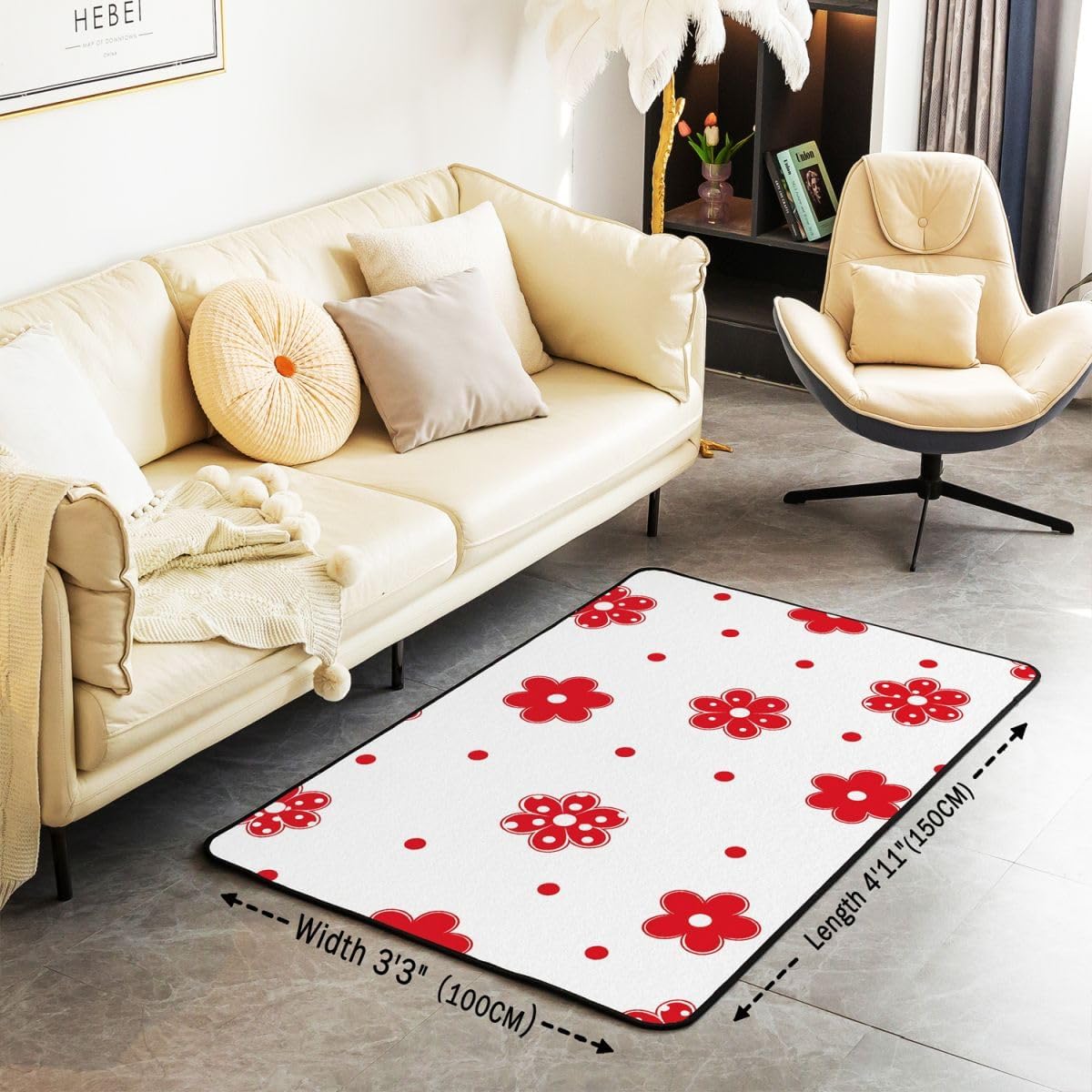 Castle Fairy Polka Dot Kids Area Rug,Flower Retro Floral Indoor Floor Mat Entrance Rug for Girls Boys,Sweet Cute Classic Non Slip Rug,White Red Couch Living Room Decor,3'x5' image 3