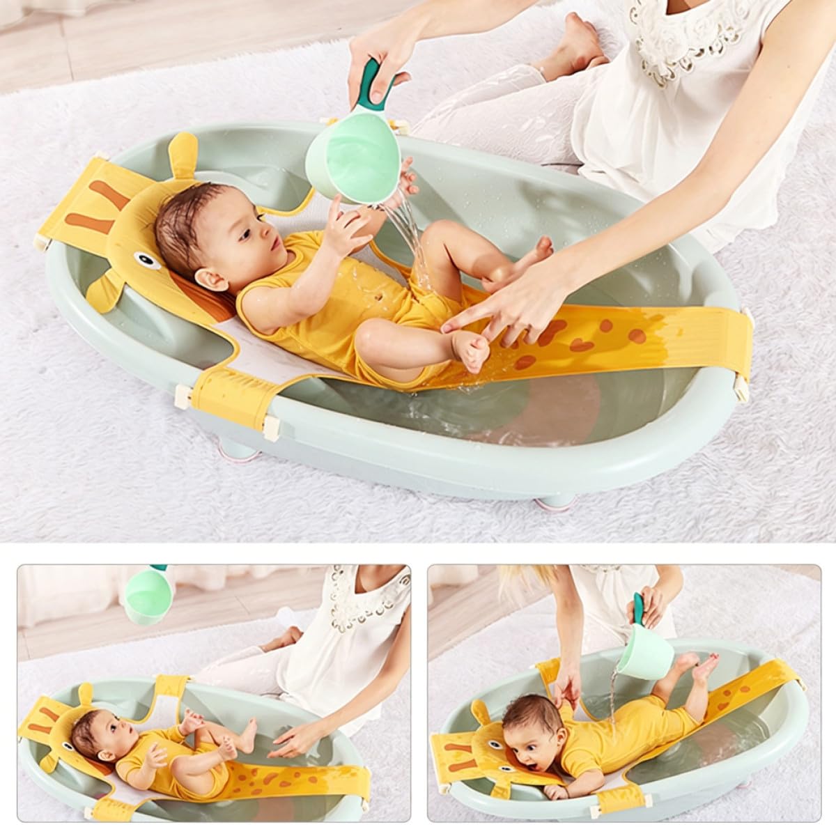 Baby Bath Support Net Infant Bath Support Non-Slip Breathable Mesh Bathing Mat for Sink or Tub Cute Cartoon Design Secure Comfort During Time 39.37 X 26.77 in