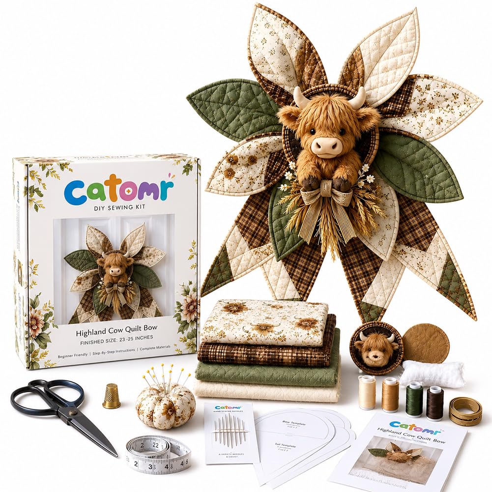 Large Patchwork Bow Sewing Kit, Farmhouse Quilted Fabric Bow Craft Kit