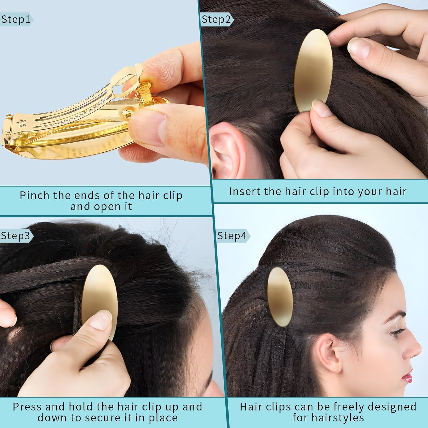Barrettes For Women - 3inch Oval Vintage Metal Hair Clip - Gold Hair Barrette For Long Thick Hair - Prom & Formal Events