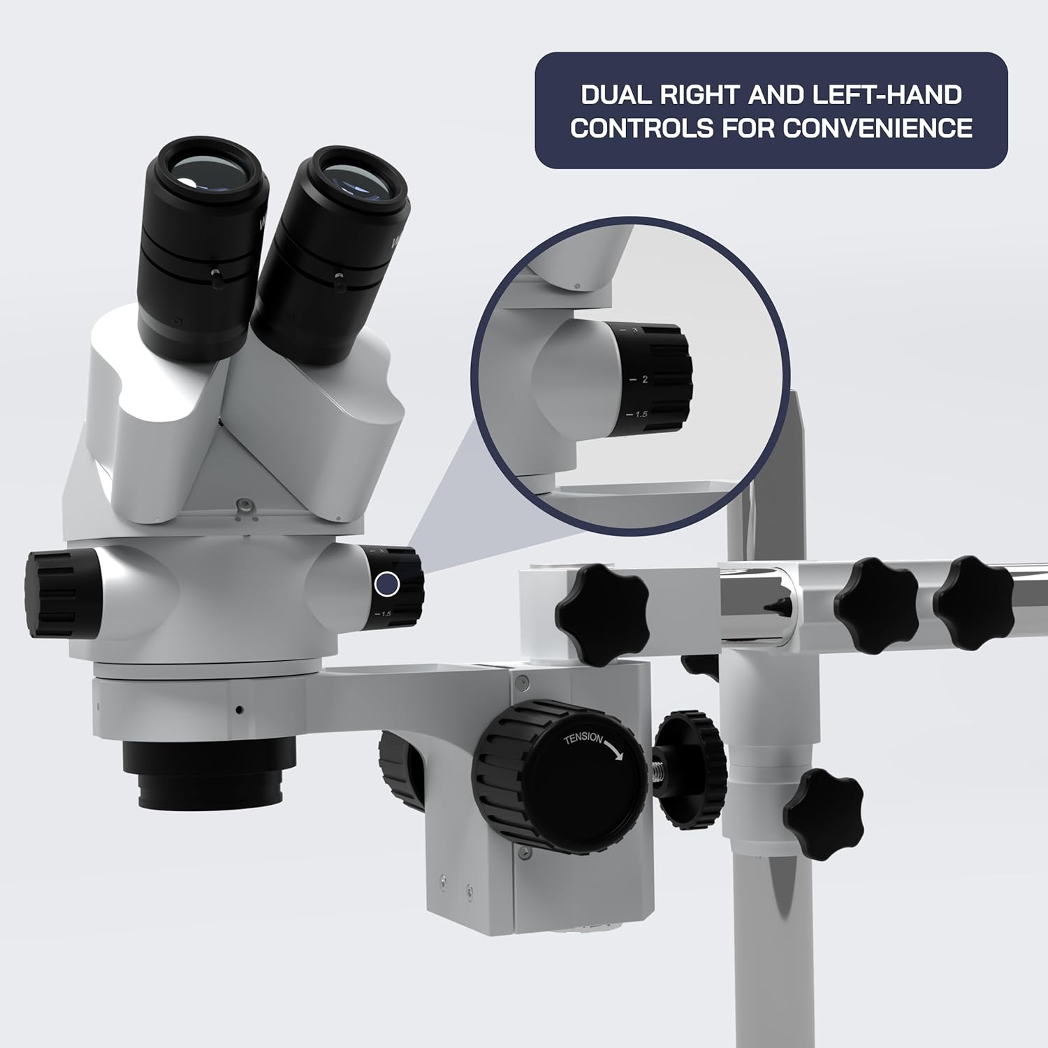 Omano OM2300S-GX4-7.5X-45X - Binocular - Zoom Stereo Microscope - Industrial Single-Arm Boom Stand - 0.5X Barlow Lens - 8W Ring Light