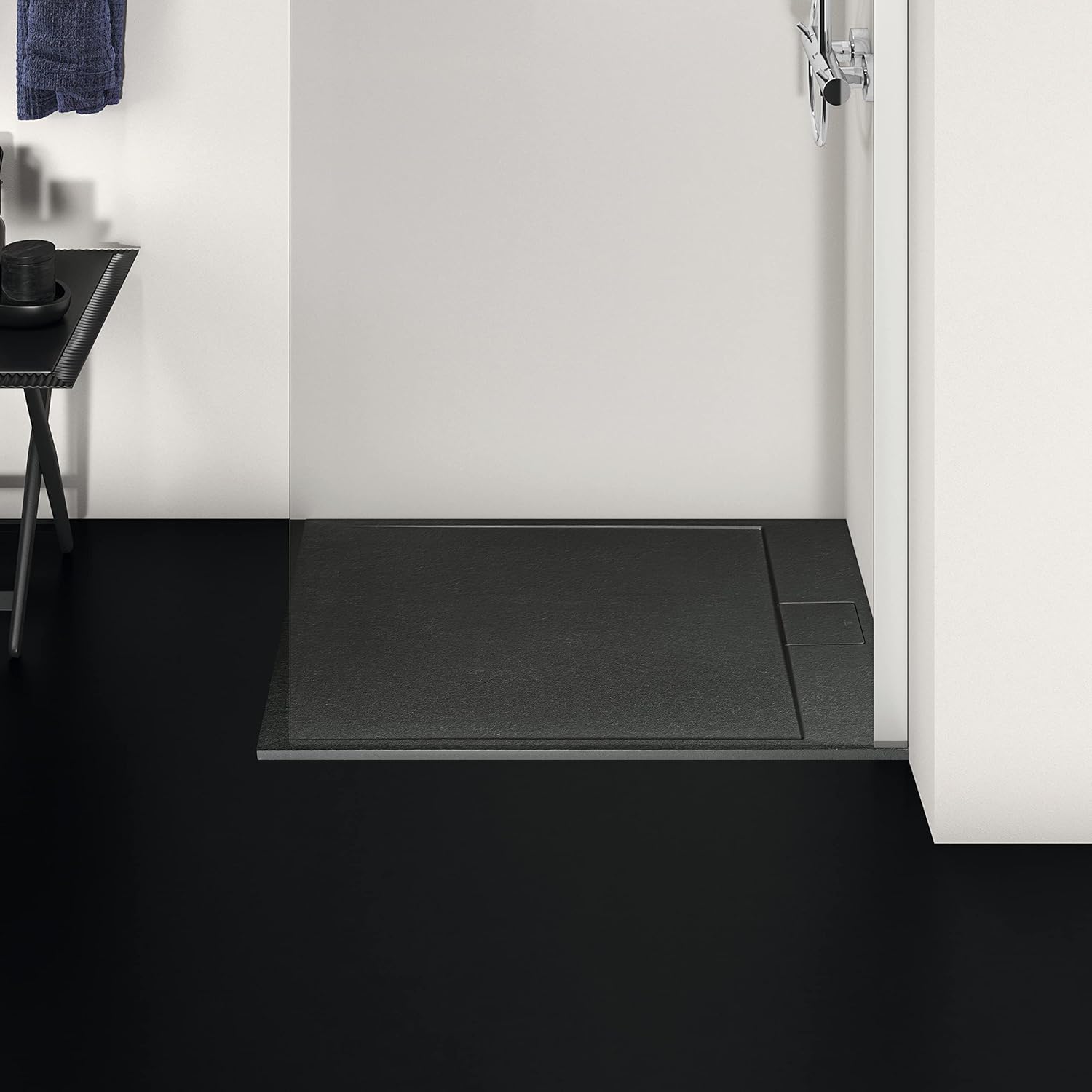 Ideal Standard - Ultra Flat S i.life 90 x 70 Rectangular Resin Shower Tray with Short Side Waste - Matte Finish - Black