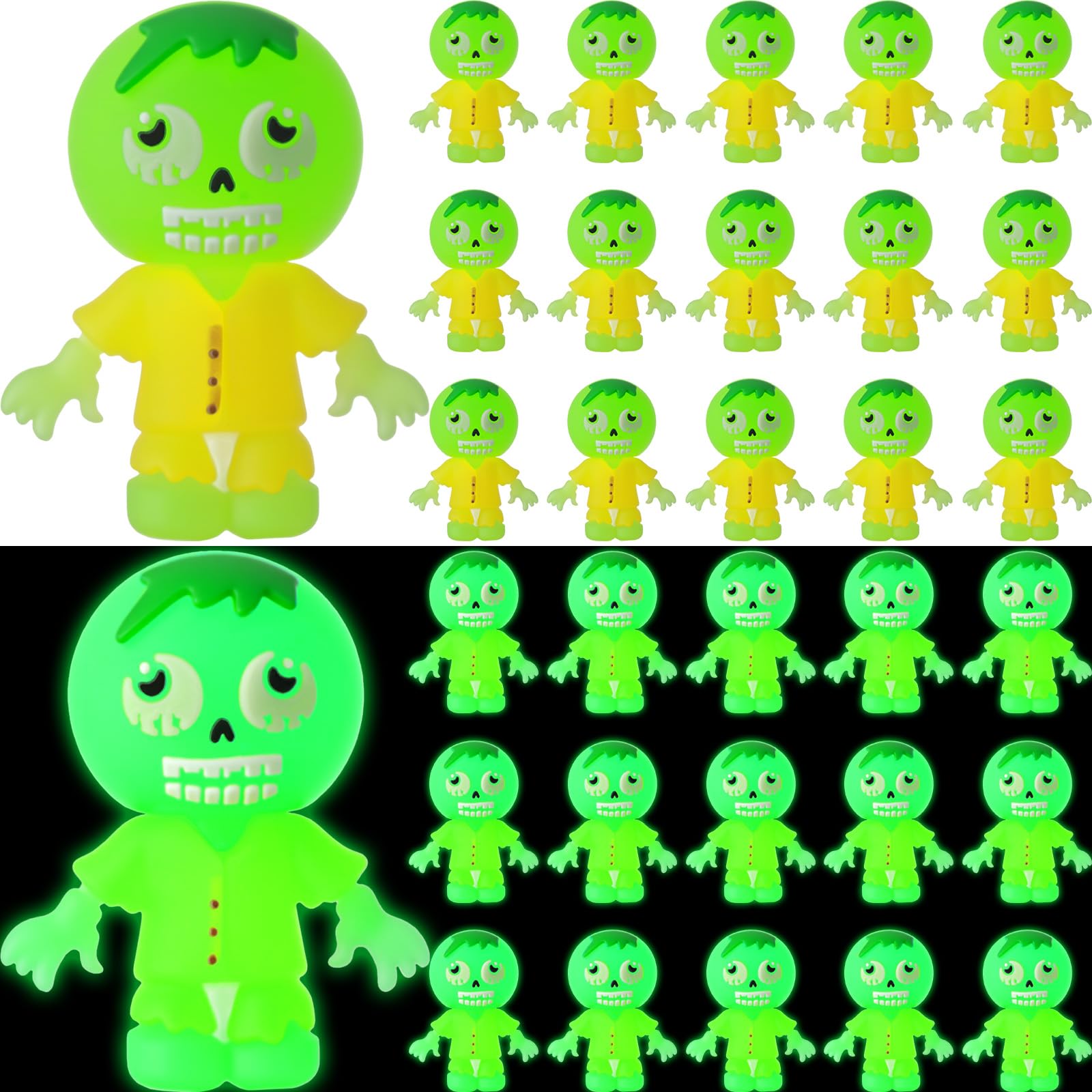 25 Pcs Halloween Glow in Dark Mini Zombies Figures Tiny Zombies Figurines to Hide and Seek Luminous Little Statue for Halloween Party Favors Gifts Goodie Bag Fillers Birthday Supplies
