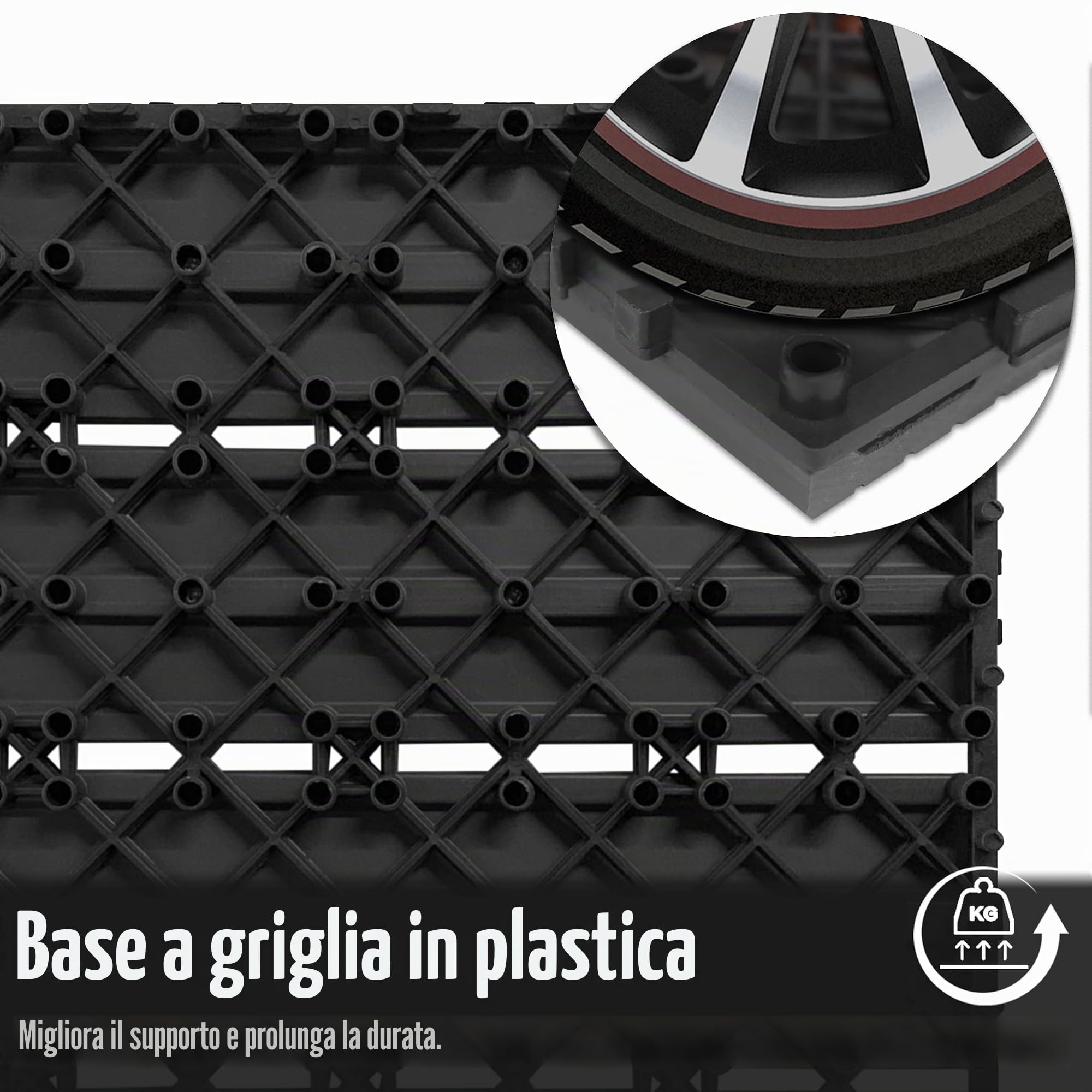 WPC - Piastrelle per terrazze, 60 x 30 cm, effetto legno, con rete di drenaggio in plastica, resistente alle intemperie, set da 6 pezzi, per pavimenti da 1 m², per esterni, balcone, terrazza,