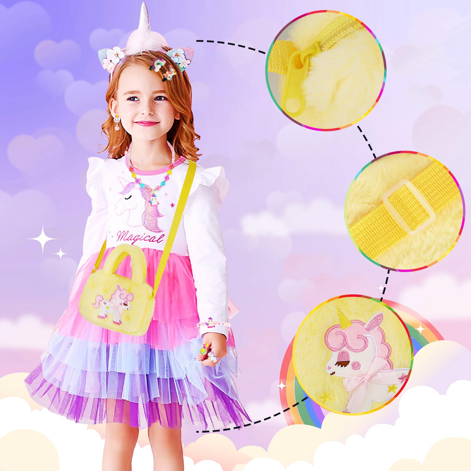 Set Regalo Unicorno Per Bambine - Borsa + Gioielli + Accessori Capelli - Ideale Per Feste E Gioco Simbolico - 4-8 Anni - Foto 11
