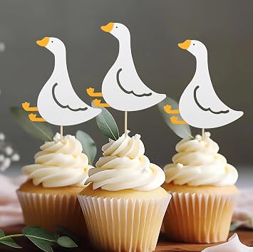 Goose Party Cupcake Toppers - Set of 12 One Funny Goose Birthday Cupcake Toppers, Goose Party Supplies, Goose Theme Birthday Party Cake Decorations