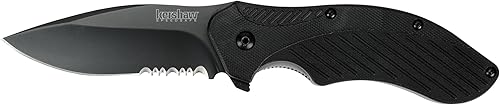 Miniatura 3 de Kershaw - Cuchillo de bolsillo de choque, dentado negro (1605CKTST) hoja de acero inoxidable de 3.1 pulgadas con revestimiento de óxido negro mango