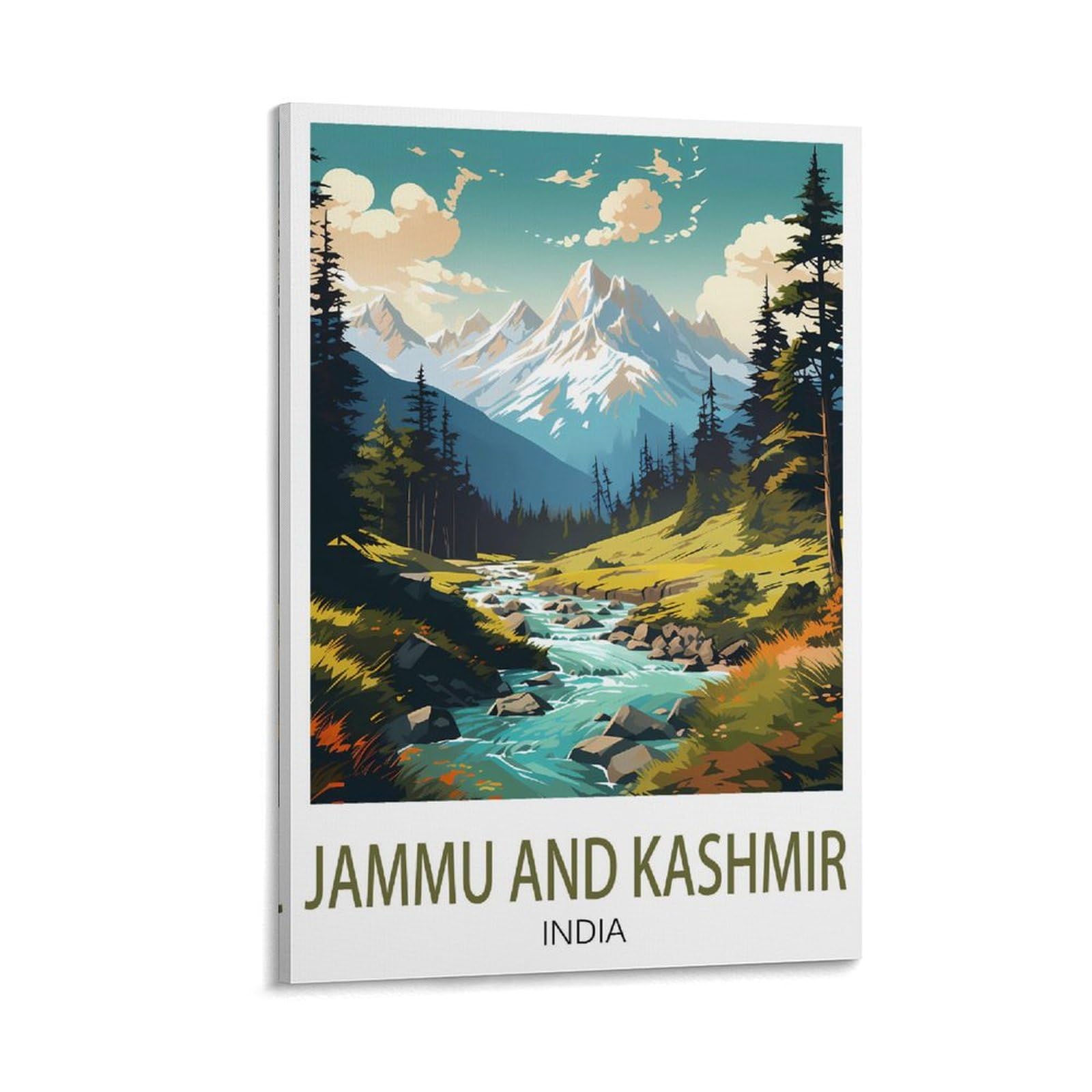 HNROJICO Jammu And Kashmir India Vintage Travel Posters Mountain 12x18inch(30x45cm) Canvas Wall Art Poster Prints, Bedroom Living Room Decoration Painting