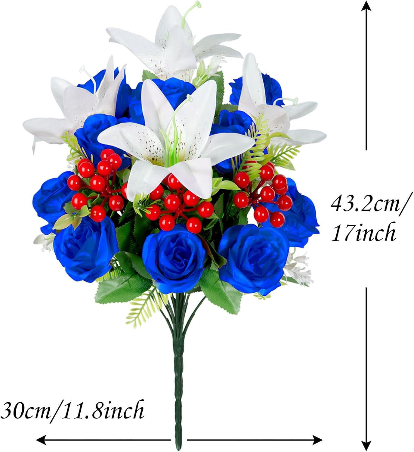 Artificial Cemetery Flowers with Vase, Set of 2 Rose Lily Bouquet Graveside Decoration, Artificial Memorial Flowers for Easter Mother's Day Arrangements