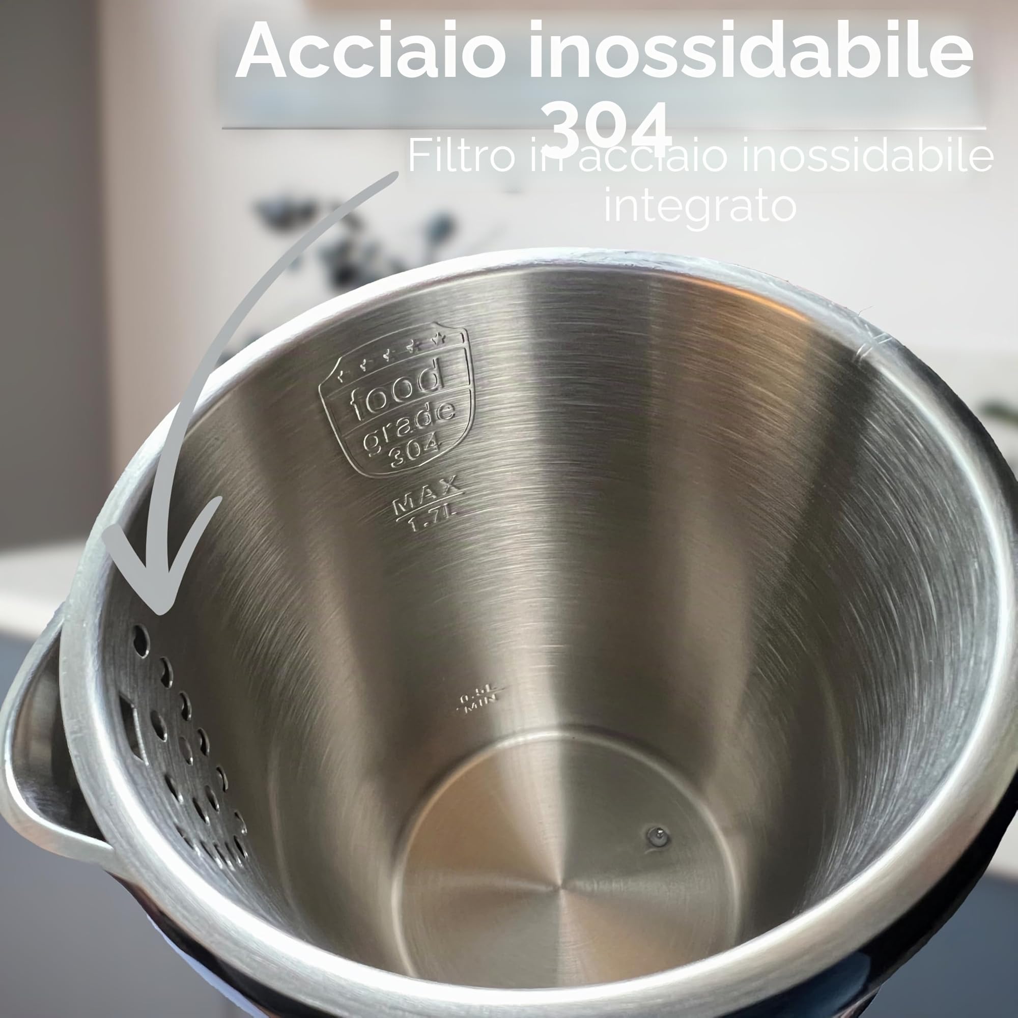 Bollitore in acciaio inox con regolazione della temperatura (40 °C a 100 °C), 1,7 litri, funzione di mantenimento del calore, display a LED a scelta della temperatura, 2200 Watt, 100% senza BPA,