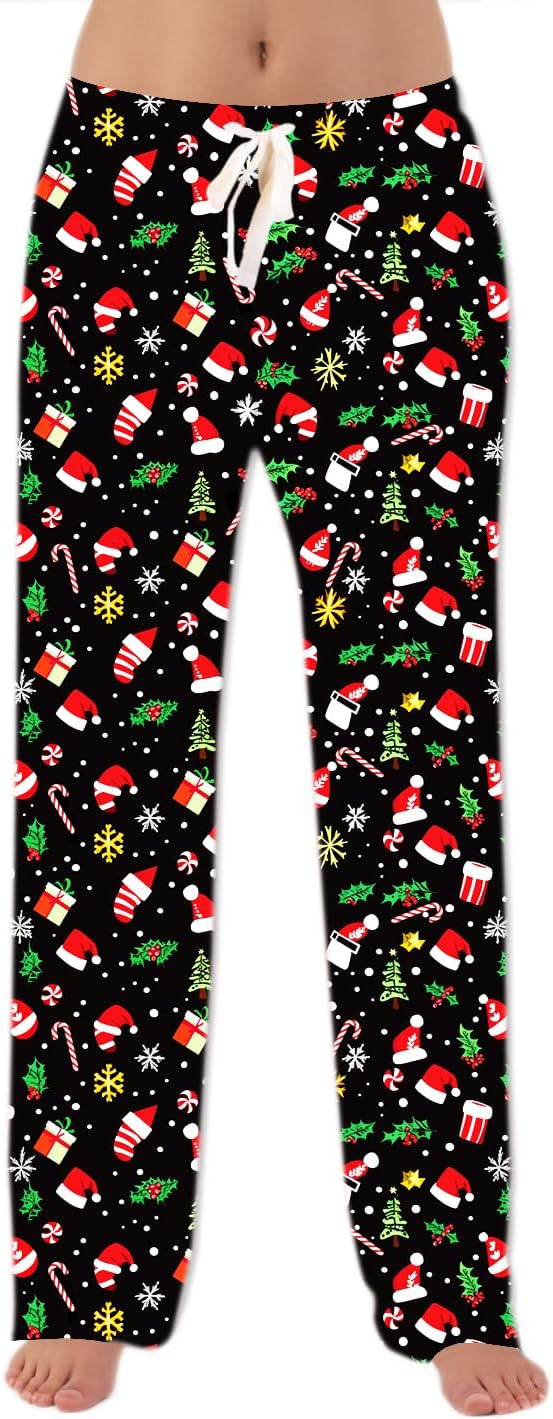 Womens Christmas Halloween Pajamas Pants Comfy Loose Stretchy Pajama Bottoms with Pockets