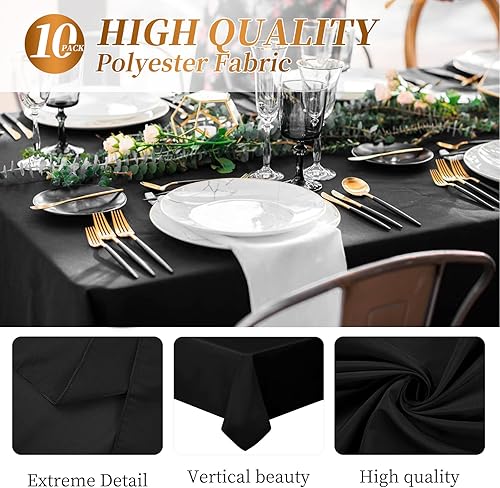 Miniatura 3 de Paquete de 10 manteles de poliéster negro para mesas rectangulares de 6 pies, tela de poliéster de 60 x 102 pulgadas, mantel negro, resistente a las