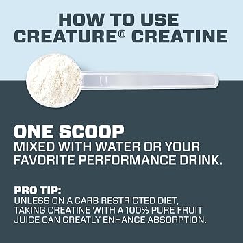 CREATURE Creatine Monohydrate NSF معتمد للرياضة، تم اختباره لـ 288+ مادة محظورة مسحوق ميكرون نقي لدعم العضلات والقوة والتعافي والدماغ بدون نكهة، 300 جرام، 60 حصة