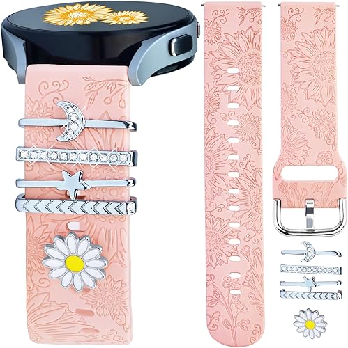 Miniatura 1 de Paquete de 3 correas con 4 dijes compatibles con Samsung Galaxy Watch 5, Galaxy Watch 4, YOPICKERN dijes decorativos con correa de silicona de