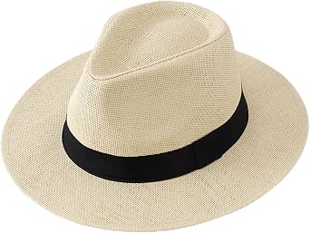 Panama Hat for Men Summer Hats for Women Adjustable Summer Panama Fedora Wide Brim UPF 80+ Packable Straw Beach Hat for Holiday Travel Outdoor
