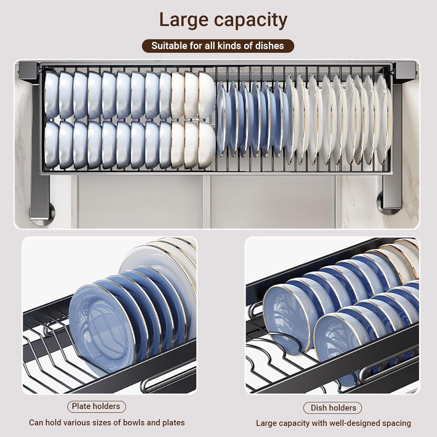 Dish Racks Multifunctional Kitchen Over The Sink Dish Drying Rack，Rustproof Large Capacity 2-Tier Dish Rack with Utensil Holder,for Kitchen Counter Over Sink(Single-Layer,55cm/21