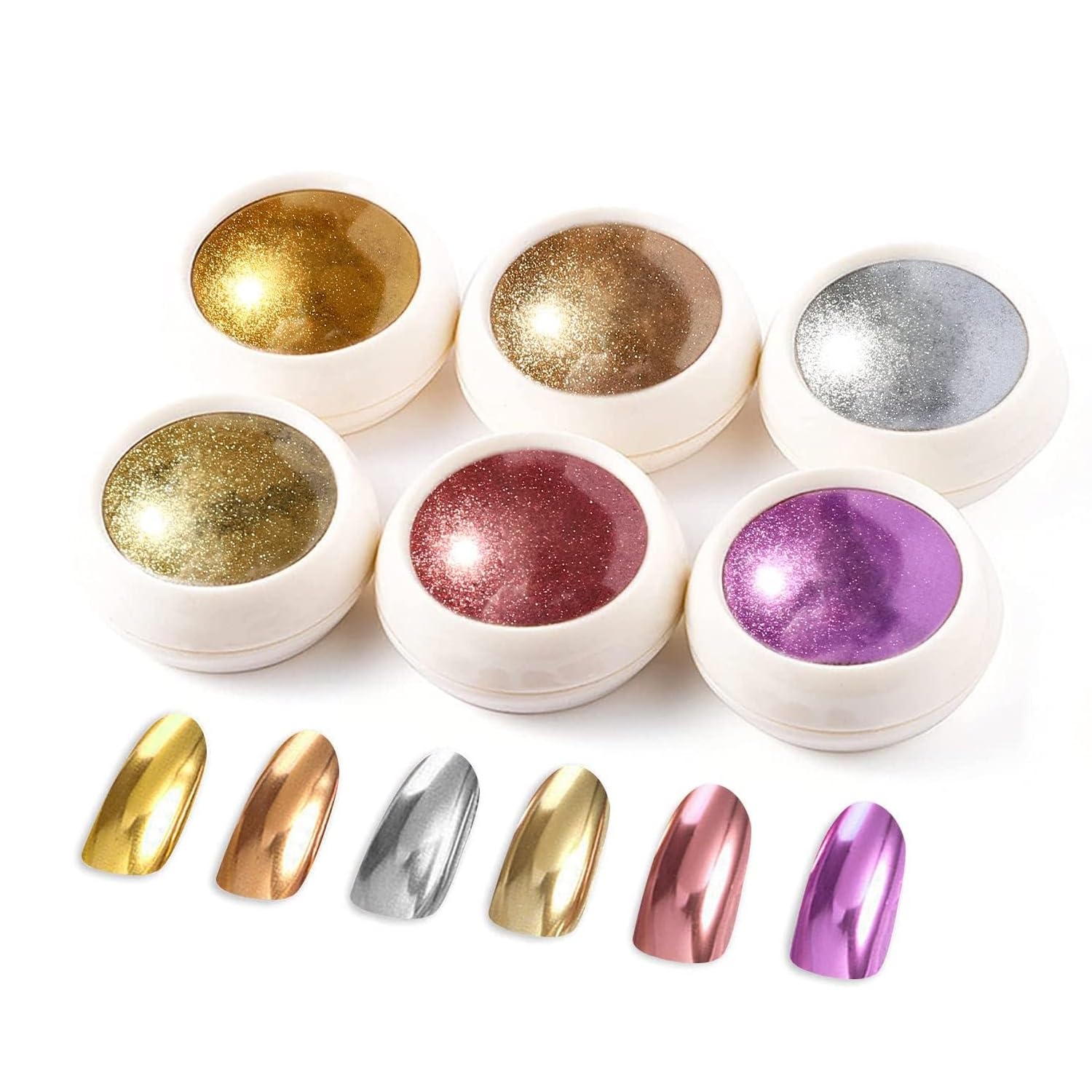 Facejewel 6 Box Chrome Nail Powder, Chrome Effect Nail Powder Set, Shiny Nail Glitter Powder with Magic Mirror Effect for Nail Art Design-image-39
