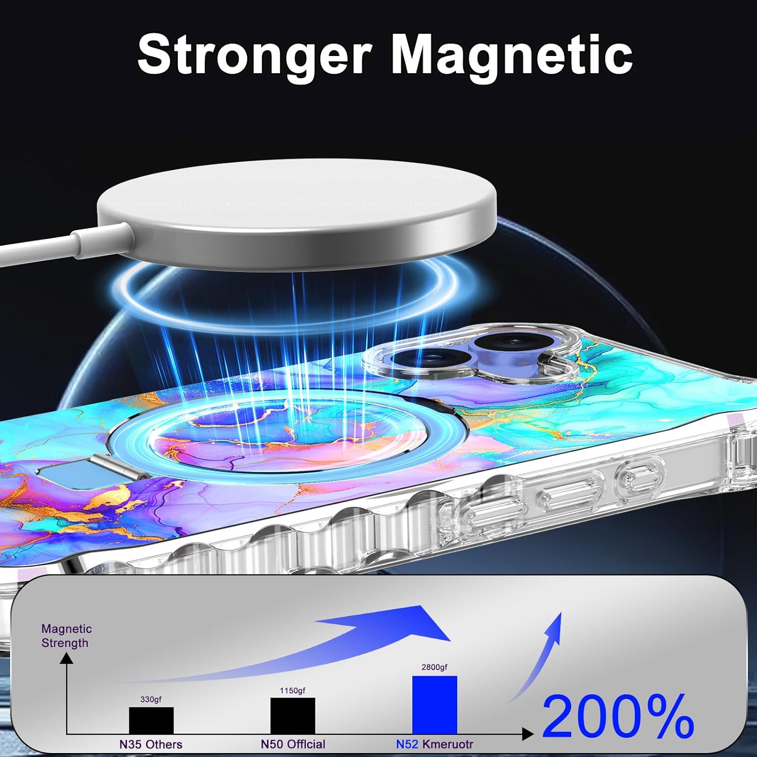 for iPhone 17 Case,[Compatible with MagSafe][Invisible Magnetic Ring Stand],Slim Iridescent Wavy Women Girls Case for Apple iPhone 17 6.3"(2025),All Blue Marble