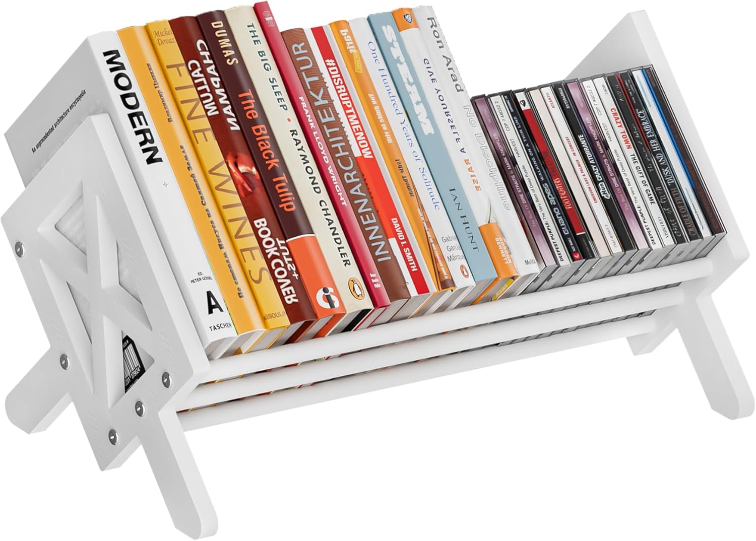 Desktop Bookshelf Organizer, Wood Office Tabletop Book Storage Rack, Tilting Bookcase for Books/CDs/Magazine Display (Pure White)