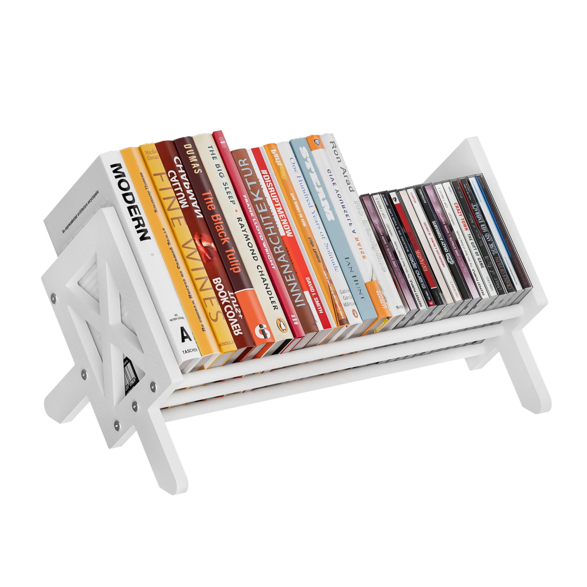THYGIFTREE Wood Tilting Bookcase in Living Room/Home/Office, Desktop Book Shelf Organiser Bookshelves Storage Rack for CDs/Magazine/Books Display, Desktop Organiser for Books and Magazines (White) โ image 1
