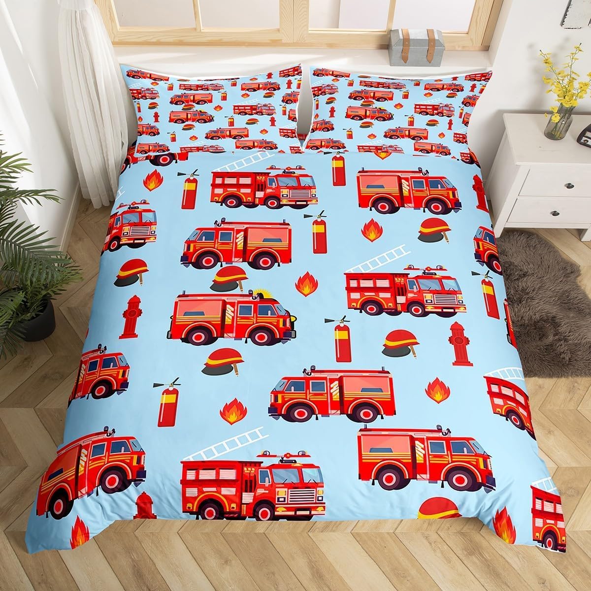 Voiture de pompier housse de couette enfant pour décorer une chambre de garçon
