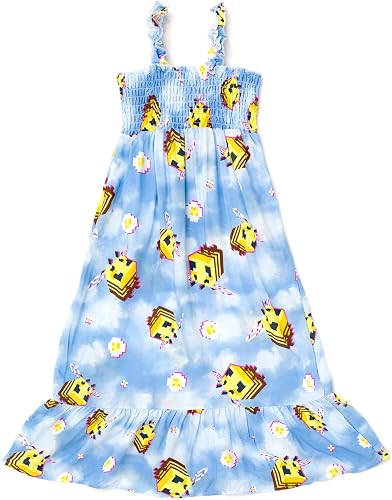Minecraft Bee Big Girls Square Neck Smocked Maxi Dress Tie Dye Blue 16