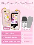 Kikidex Téléphone intelligent pour enfants, Cadeaux d'anniversaire de Noël parfaits pour les enfants de 3 à 8 ans, Apprentissage par écran tactile Jouet Smartphone avec double appareil photo, Jeu de puzzle, Joueur de musique (Pink)