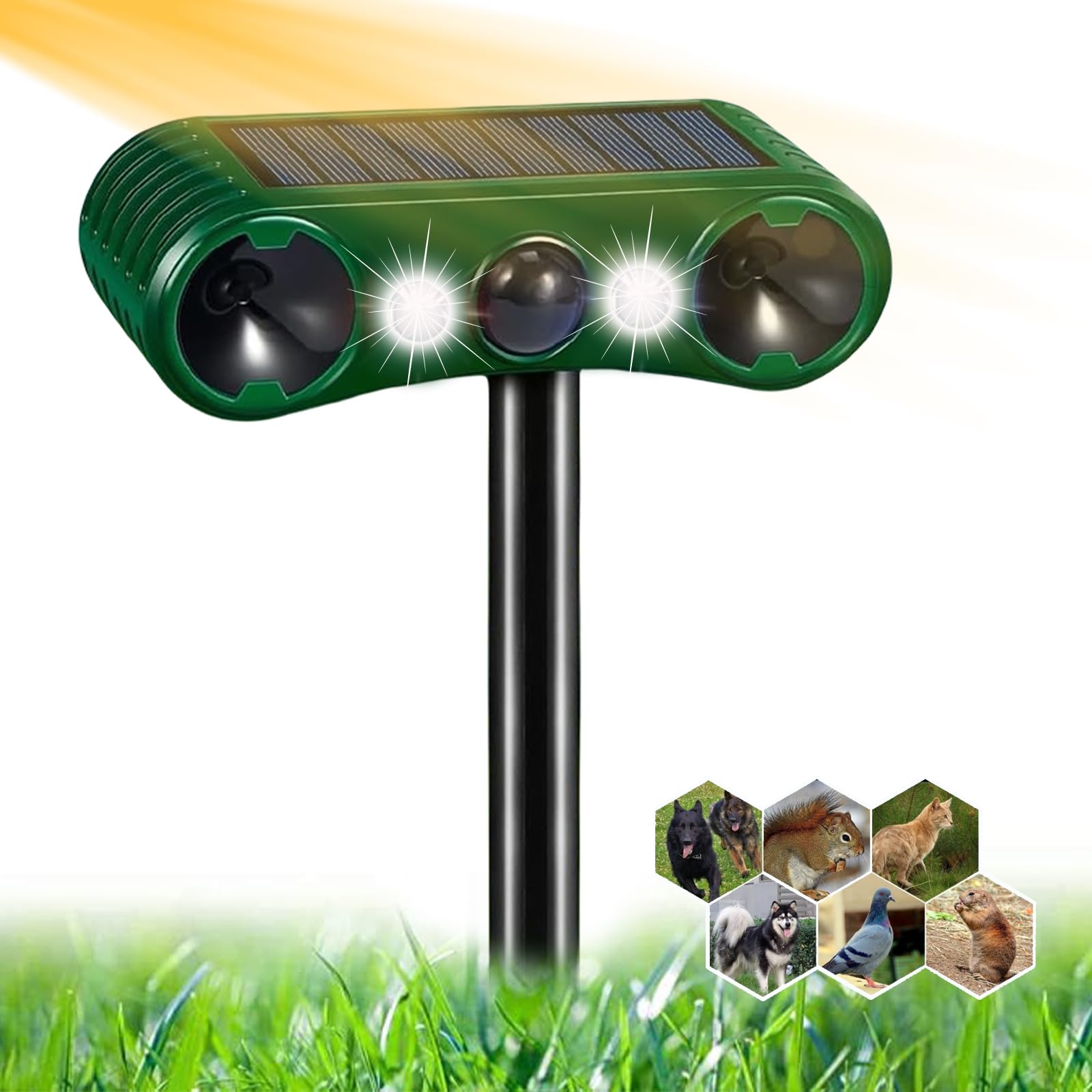 Ultrasonic Cat Deterrent, Solar Animal Repellent, Cat Repellent, 2 Modes with Flashing Light and Motion Sensor, Ultrasonic Animal Repellent, IP55 Waterproof for Cats, Dogs, Birds, Wild Animals
