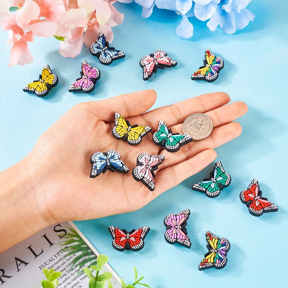 KISSITTY 65pcs Butterfly & Round Silicone Beads - DIY Jewelry Making Kit With Rhinestone Spacers For Bracelets, Necklaces, Keychains